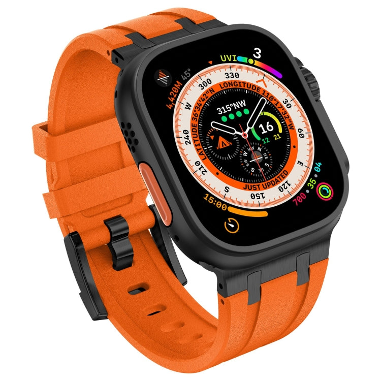 For Apple Watch SE 44mm Stone Grain Liquid Silicone Watch Band(Black Orange) - Watch Bands by PMC TechLife | Online Shopping South Africa | PMC TechLife