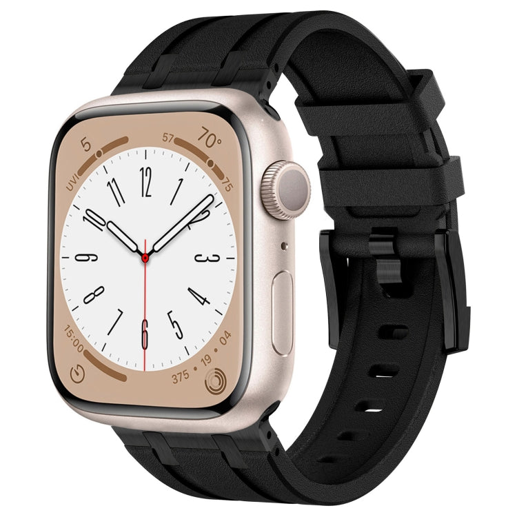For Apple Watch SE 44mm Stone Grain Liquid Silicone Watch Band(Black Black) - Watch Bands by PMC TechLife | Online Shopping South Africa | PMC TechLife