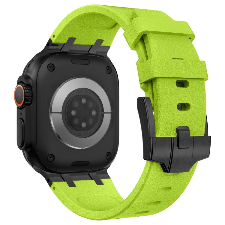 For Apple Watch SE 44mm Stone Grain Liquid Silicone Watch Band(Black Green) - Watch Bands by PMC TechLife | Online Shopping South Africa | PMC TechLife