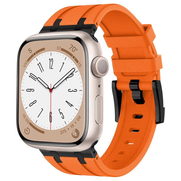 For Apple Watch Series 5 44mm Stone Grain Liquid Silicone Watch Band(Black Orange) - Watch Bands by PMC TechLife | Online Shopping South Africa | PMC TechLife