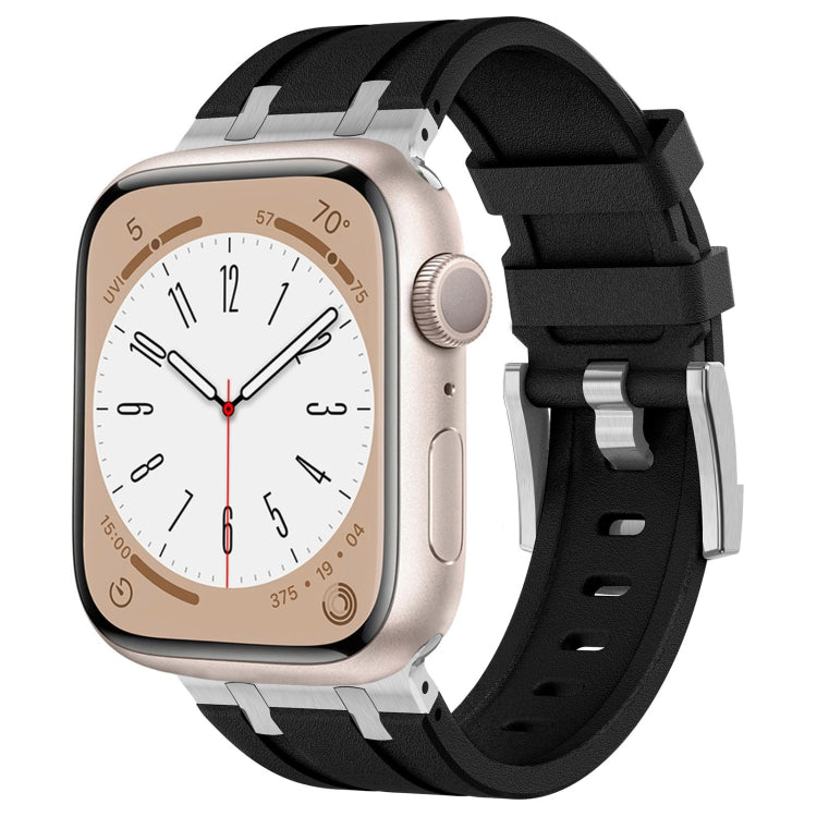 For Apple Watch Series 4 44mm Stone Grain Liquid Silicone Watch Band(Silver Black) - Watch Bands by PMC TechLife | Online Shopping South Africa | PMC TechLife
