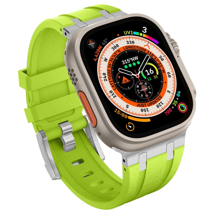 For Apple Watch Series 3 42mm Stone Grain Liquid Silicone Watch Band(Silver Green) - Watch Bands by PMC TechLife | Online Shopping South Africa | PMC TechLife