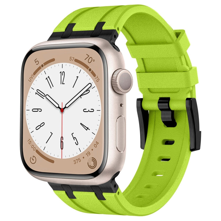 For Apple Watch Series 2 42mm Stone Grain Liquid Silicone Watch Band(Black Green) - Watch Bands by PMC TechLife | Online Shopping South Africa | PMC TechLife