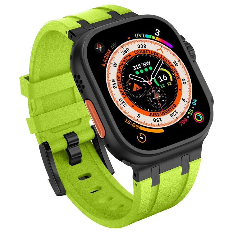 For Apple Watch Series 2 42mm Stone Grain Liquid Silicone Watch Band(Black Green) - Watch Bands by PMC TechLife | Online Shopping South Africa | PMC TechLife