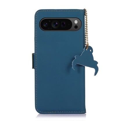 For Google Pixel 9 Pro Genuine Leather Magnetic RFID Leather Phone Case(Blue) - Google Cases by PMC Jewellery | Online Shopping South Africa | PMC Jewellery | Buy Now Pay Later Mobicred