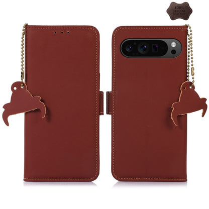 For Google Pixel 9 Genuine Leather Magnetic RFID Leather Phone Case(Coffee) - Google Cases by PMC Jewellery | Online Shopping South Africa | PMC Jewellery | Buy Now Pay Later Mobicred