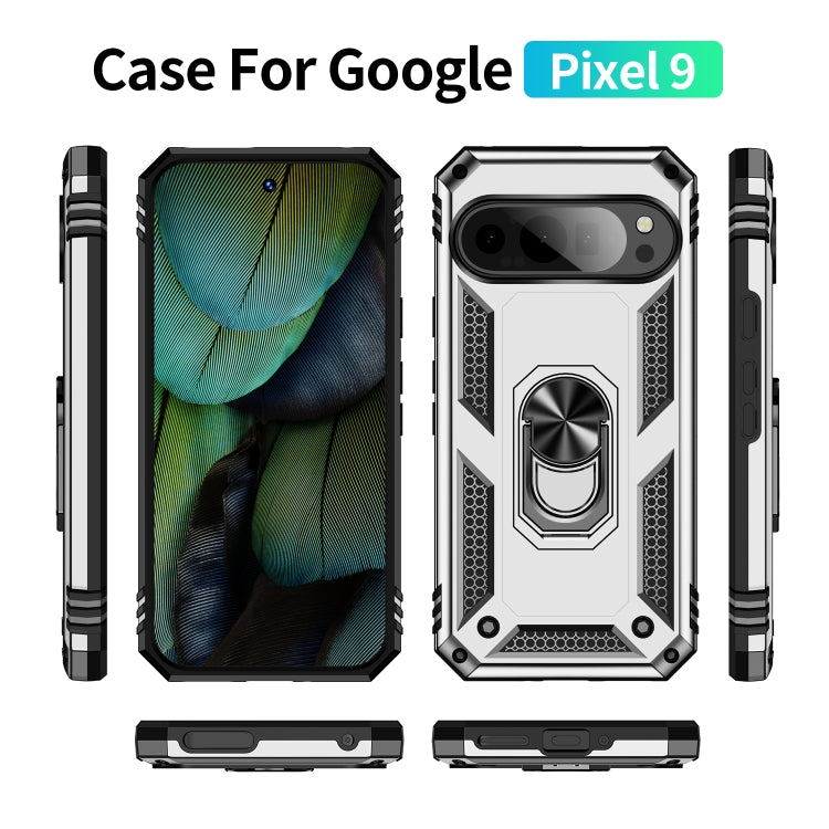 For Google Pixel 9 Shockproof TPU + PC Phone Case with Holder(Silver) - Google Cases by PMC Jewellery | Online Shopping South Africa | PMC Jewellery | Buy Now Pay Later Mobicred