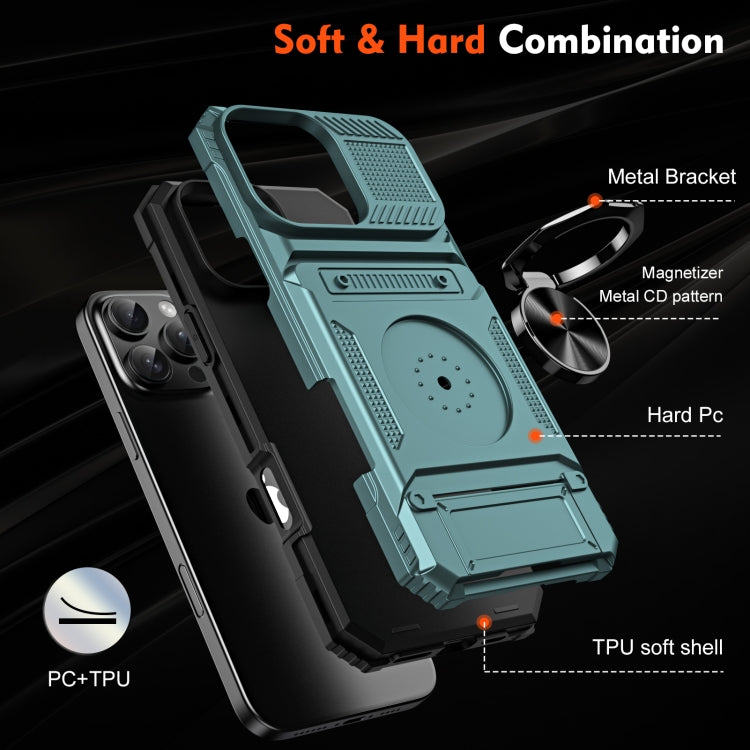 For iPhone 16 TPU+PC Shockproof Card Phone Case with Metal Ring Holder(Green) - iPhone 16 Cases by PMC TechLife | Online Shopping South Africa | PMC TechLife | Buy Now Pay Later Mobicred