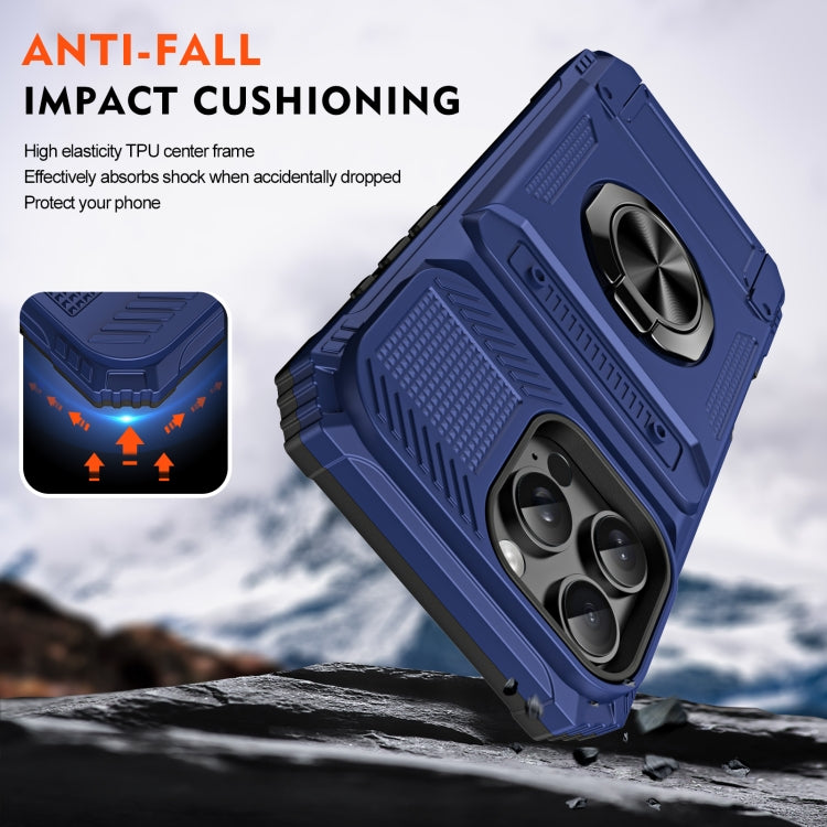 For iPhone 16 Plus TPU+PC Shockproof Card Phone Case with Metal Ring Holder(Blue) - iPhone 16 Plus Cases by PMC TechLife | Online Shopping South Africa | PMC TechLife | Buy Now Pay Later Mobicred