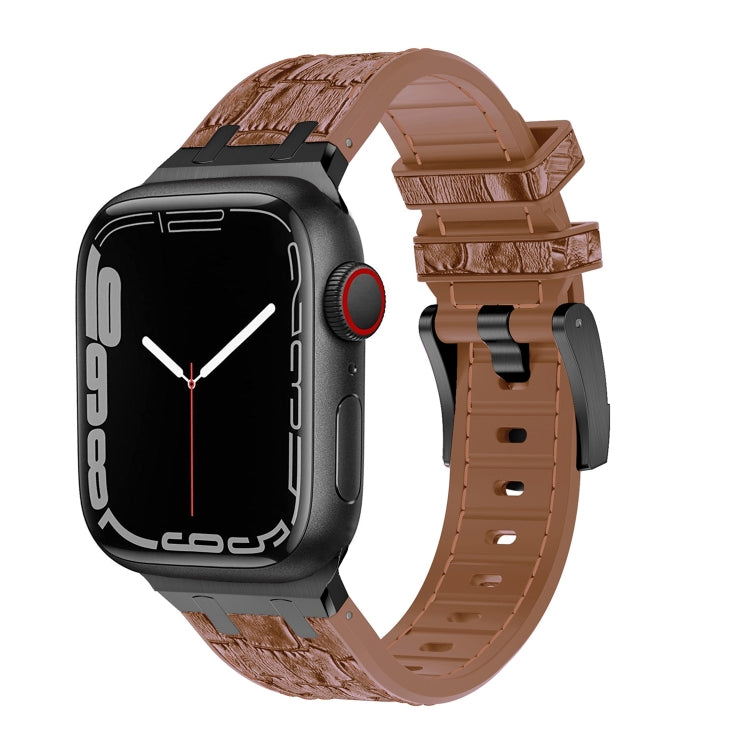 For Apple Watch SE 2023 40mm Crocodile Texture Liquid Silicone Watch Band(Black Yellow Brown) - Watch Bands by PMC Jewellery | Online Shopping South Africa | PMC Jewellery