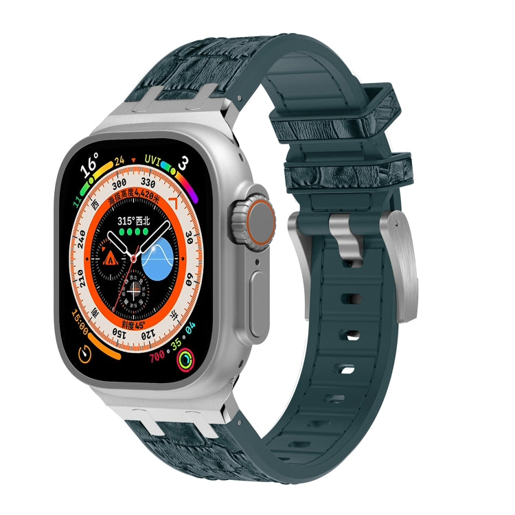 For Apple Watch Ultra 2 49mm Crocodile Texture Liquid Silicone Watch Band(Silver Deep Green) - free shipping - PMC TechLife - Order now!