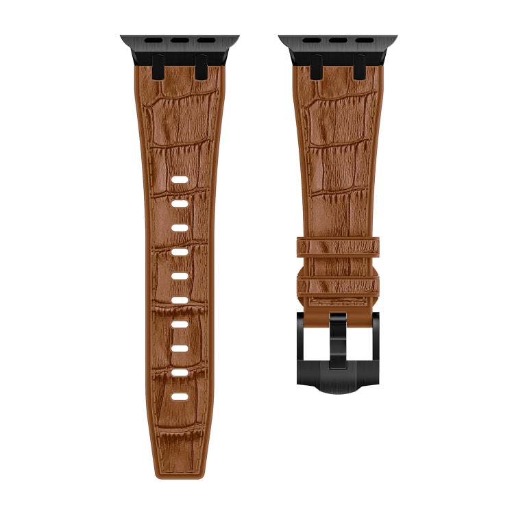 For Apple Watch Series 9 45mm Crocodile Texture Liquid Silicone Watch Band(Black Yellow Brown) - Watch Bands by PMC Jewellery | Online Shopping South Africa | PMC Jewellery