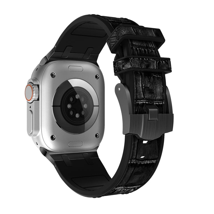 For Apple Watch Series 9 41mm Crocodile Texture Liquid Silicone Watch Band(Black Black) - Watch Bands by PMC TechLife | Online Shopping South Africa | PMC TechLife