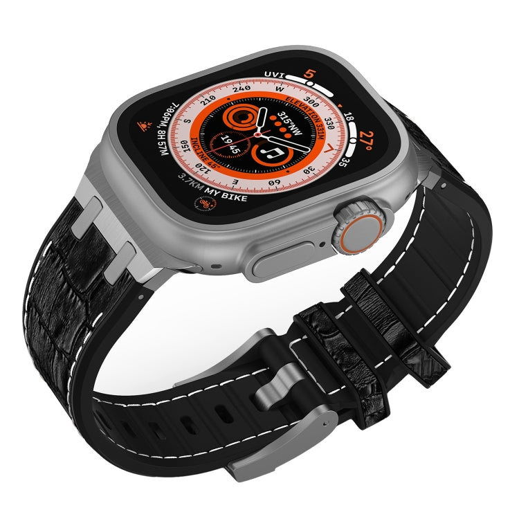 For Apple Watch Series 9 41mm Crocodile Texture Liquid Silicone Watch Band(Silver White Black) - Watch Bands by PMC TechLife | Online Shopping South Africa | PMC TechLife