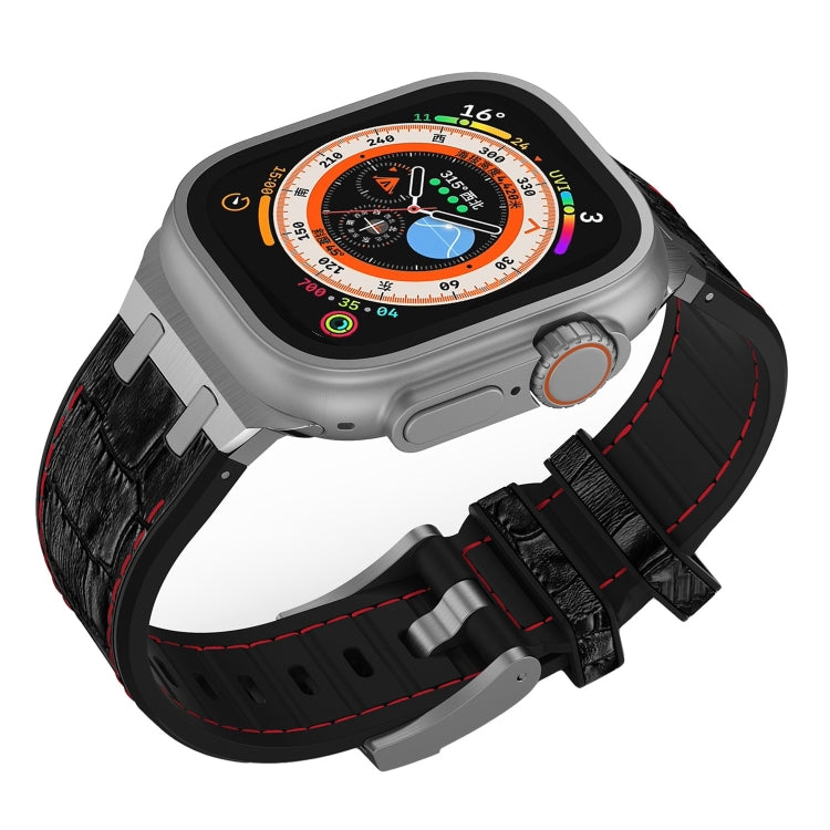 For Apple Watch Series 9 41mm Crocodile Texture Liquid Silicone Watch Band(Silver Red Black) - Watch Bands by PMC TechLife | Online Shopping South Africa | PMC TechLife