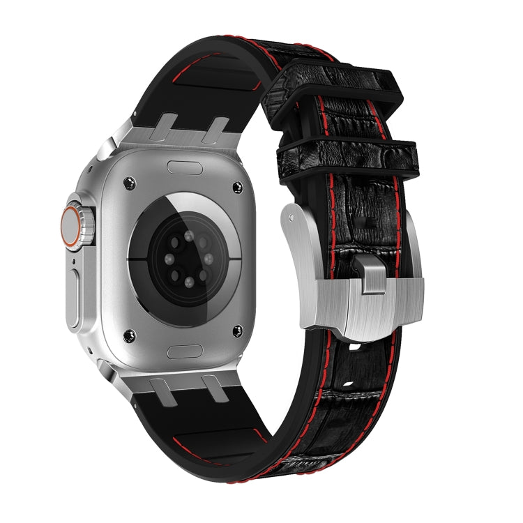 For Apple Watch Series 9 41mm Crocodile Texture Liquid Silicone Watch Band(Silver Red Black) - Watch Bands by PMC TechLife | Online Shopping South Africa | PMC TechLife
