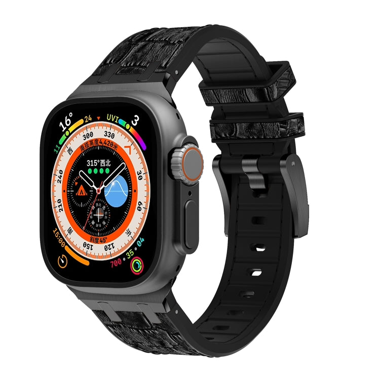 For Apple Watch Ultra 49mm Crocodile Texture Liquid Silicone Watch Band(Black Black) - Watch Bands by PMC Jewellery | Online Shopping South Africa | PMC Jewellery