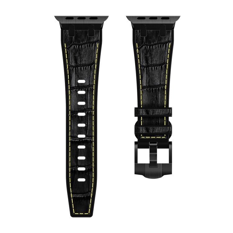 For Apple Watch Ultra 49mm Crocodile Texture Liquid Silicone Watch Band(Black Yellow Black) - Watch Bands by PMC Jewellery | Online Shopping South Africa | PMC Jewellery