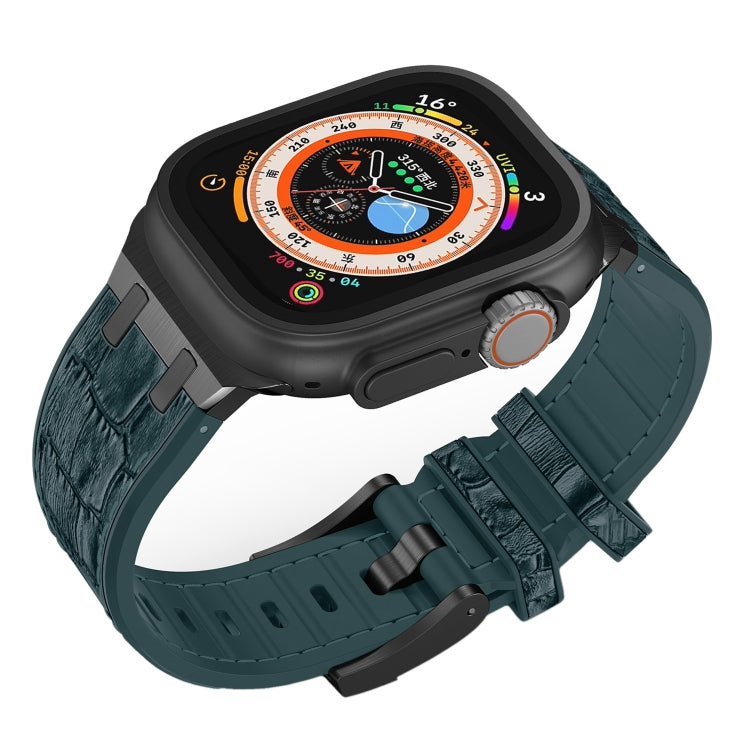 For Apple Watch Ultra 49mm Crocodile Texture Liquid Silicone Watch Band(Black Deep Green) - Watch Bands by PMC Jewellery | Online Shopping South Africa | PMC Jewellery