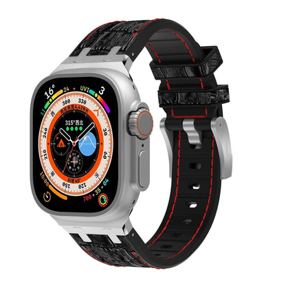 For Apple Watch Ultra 49mm Crocodile Texture Liquid Silicone Watch Band(Silver Red Black) - Watch Bands by PMC Jewellery | Online Shopping South Africa | PMC Jewellery