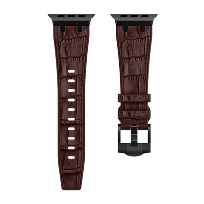 For Apple Watch Series 8 41mm Crocodile Texture Liquid Silicone Watch Band(Black Dark Brown) - Watch Bands by PMC Jewellery | Online Shopping South Africa | PMC Jewellery