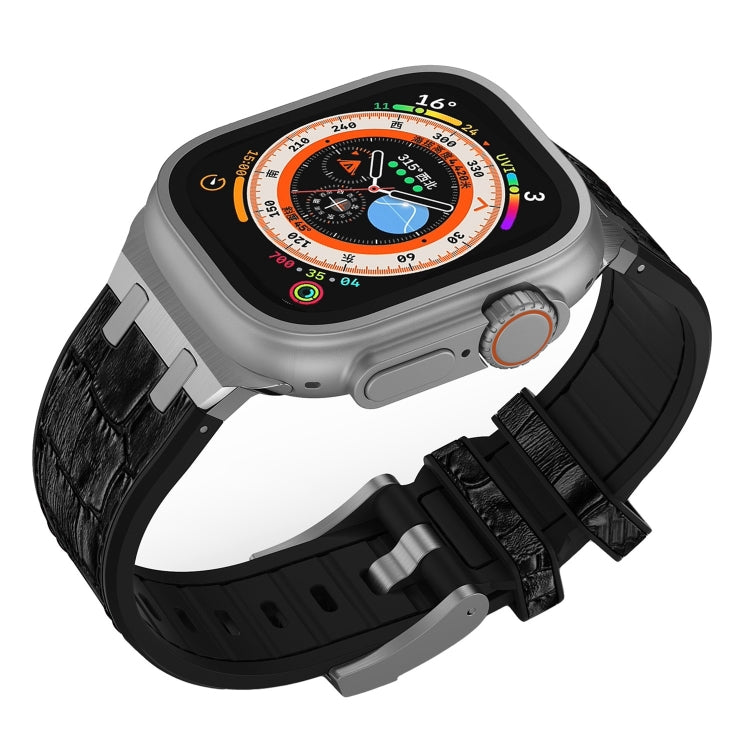 For Apple Watch Series 8 41mm Crocodile Texture Liquid Silicone Watch Band(Silver Black) - Watch Bands by PMC TechLife | Online Shopping South Africa | PMC TechLife