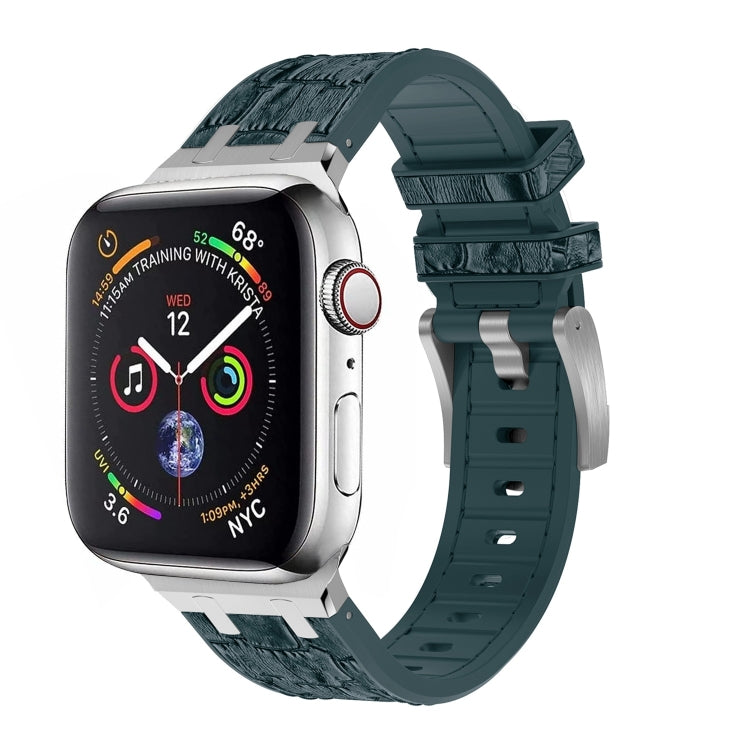 For Apple Watch Series 8 41mm Crocodile Texture Liquid Silicone Watch Band(Silver Deep Green) - Watch Bands by PMC TechLife | Online Shopping South Africa | PMC TechLife