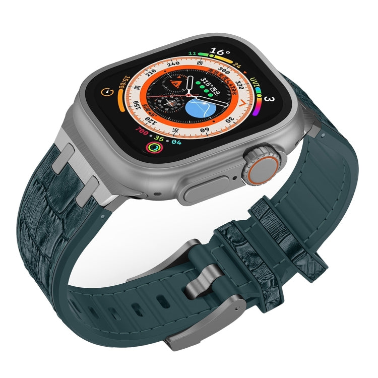 For Apple Watch Series 8 41mm Crocodile Texture Liquid Silicone Watch Band(Silver Deep Green) - Watch Bands by PMC TechLife | Online Shopping South Africa | PMC TechLife