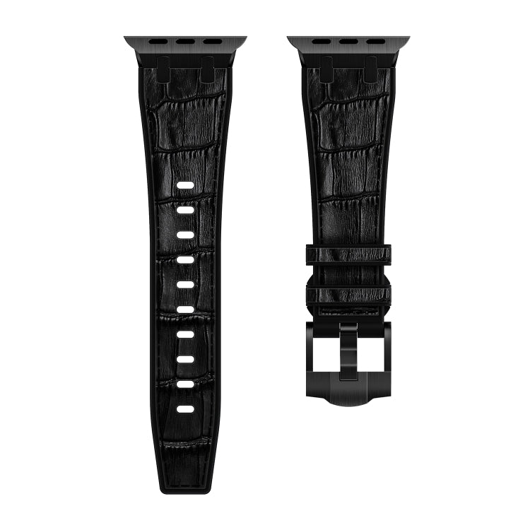 For Apple Watch Series 8 45mm Crocodile Texture Liquid Silicone Watch Band(Black Black) - Watch Bands by PMC Jewellery | Online Shopping South Africa | PMC Jewellery