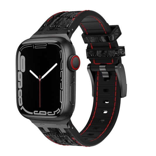 For Apple Watch SE 2022 40mm Crocodile Texture Liquid Silicone Watch Band(Black Red Black) - Watch Bands by PMC Jewellery | Online Shopping South Africa | PMC Jewellery