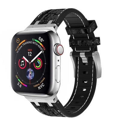 For Apple Watch SE 2022 40mm Crocodile Texture Liquid Silicone Watch Band(Silver White Black) - Watch Bands by PMC Jewellery | Online Shopping South Africa | PMC Jewellery