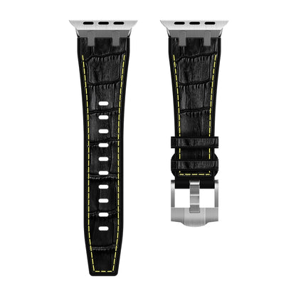 For Apple Watch Series 7 41mm Crocodile Texture Liquid Silicone Watch Band(Silver Yellow Black) - Watch Bands by PMC Jewellery | Online Shopping South Africa | PMC Jewellery