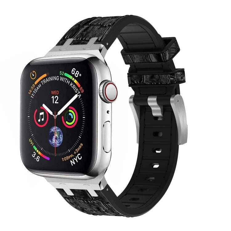 For Apple Watch Series 7 45mm Crocodile Texture Liquid Silicone Watch Band(Silver Black) - Watch Bands by PMC Jewellery | Online Shopping South Africa | PMC Jewellery