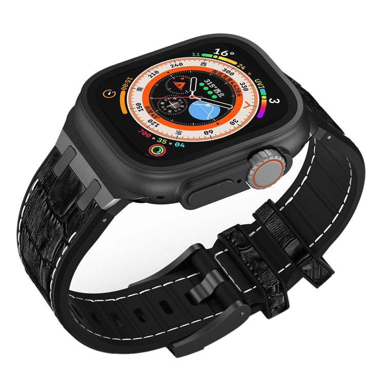 For Apple Watch SE 40mm Crocodile Texture Liquid Silicone Watch Band(Black White Black) - Watch Bands by PMC TechLife | Online Shopping South Africa | PMC TechLife