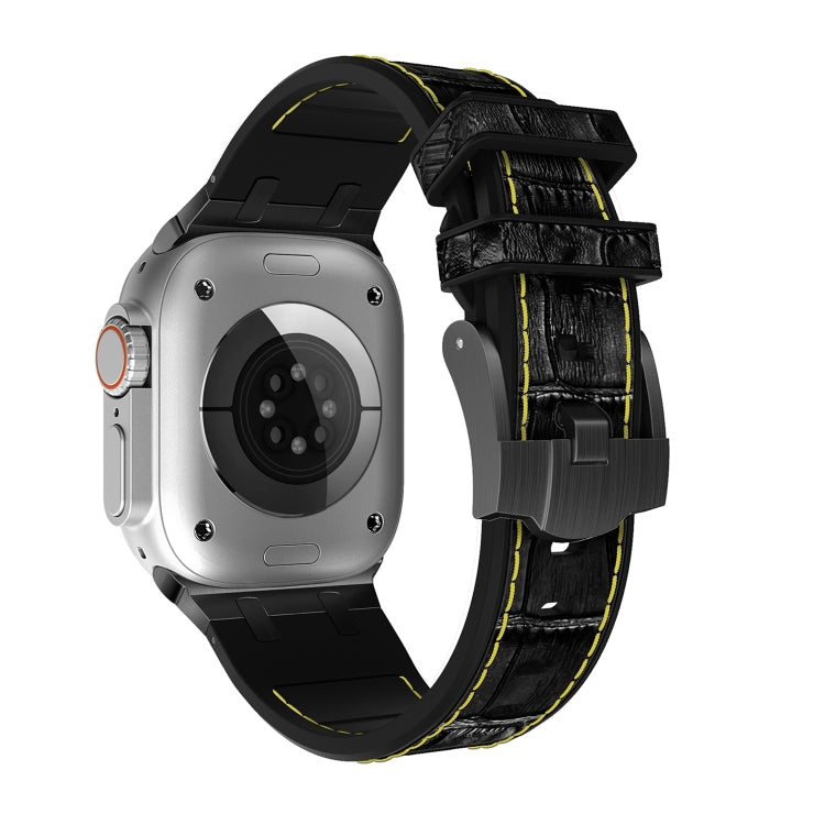 For Apple Watch SE 40mm Crocodile Texture Liquid Silicone Watch Band(Black Yellow Black) - Watch Bands by PMC TechLife | Online Shopping South Africa | PMC TechLife