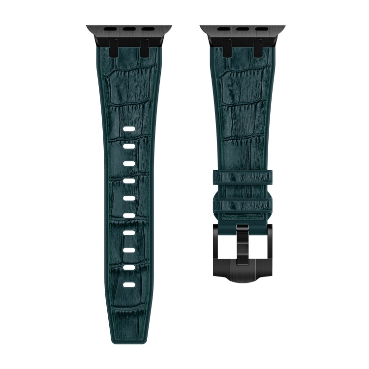 For Apple Watch SE 40mm Crocodile Texture Liquid Silicone Watch Band(Black Deep Green) - Watch Bands by PMC Jewellery | Online Shopping South Africa | PMC Jewellery