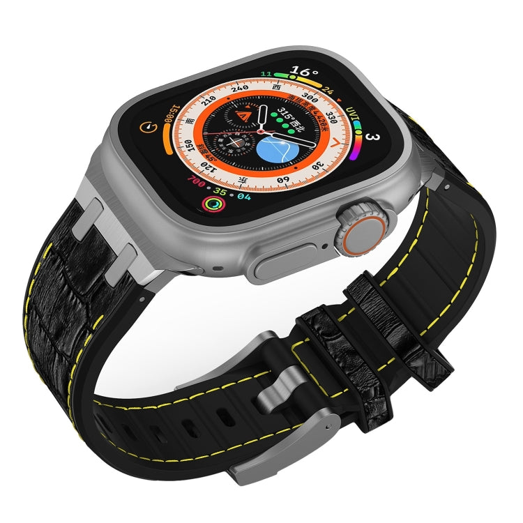 For Apple Watch SE 40mm Crocodile Texture Liquid Silicone Watch Band(Silver Yellow Black) - Watch Bands by PMC TechLife | Online Shopping South Africa | PMC TechLife