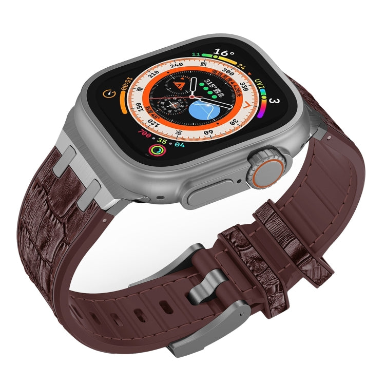 For Apple Watch SE 40mm Crocodile Texture Liquid Silicone Watch Band(Silver Dark Brown) - Watch Bands by PMC TechLife | Online Shopping South Africa | PMC TechLife