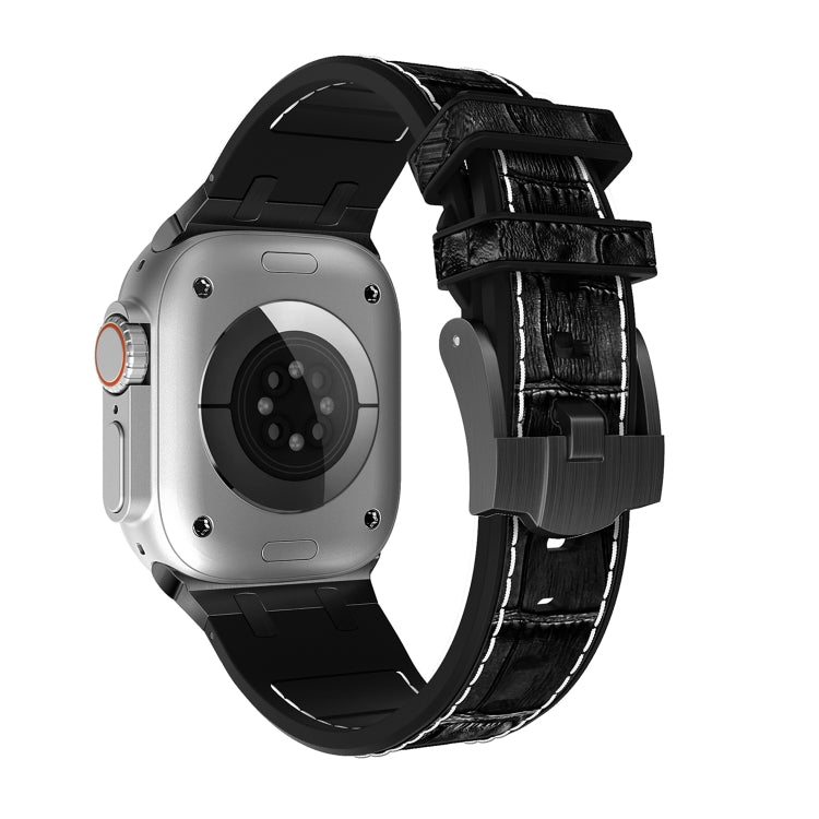 For Apple Watch SE 44mm Crocodile Texture Liquid Silicone Watch Band(Black White Black) - Watch Bands by PMC TechLife | Online Shopping South Africa | PMC TechLife