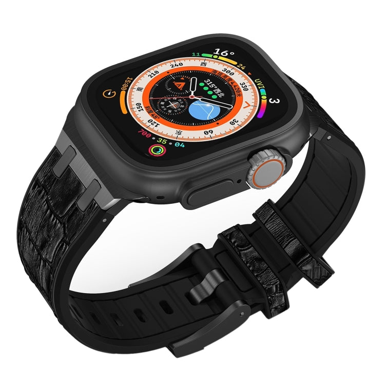 For Apple Watch SE 44mm Crocodile Texture Liquid Silicone Watch Band(Black Black) - Watch Bands by PMC TechLife | Online Shopping South Africa | PMC TechLife