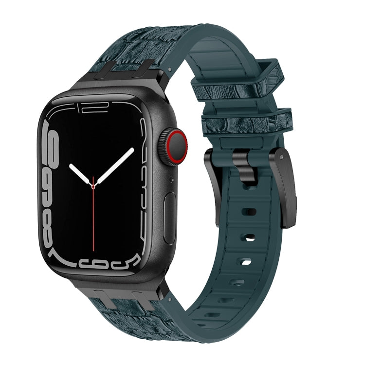 For Apple Watch SE 44mm Crocodile Texture Liquid Silicone Watch Band(Black Deep Green) - Watch Bands by PMC TechLife | Online Shopping South Africa | PMC TechLife
