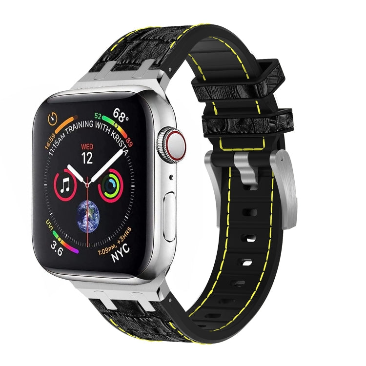 For Apple Watch SE 44mm Crocodile Texture Liquid Silicone Watch Band(Silver Yellow Black) - Watch Bands by PMC TechLife | Online Shopping South Africa | PMC TechLife