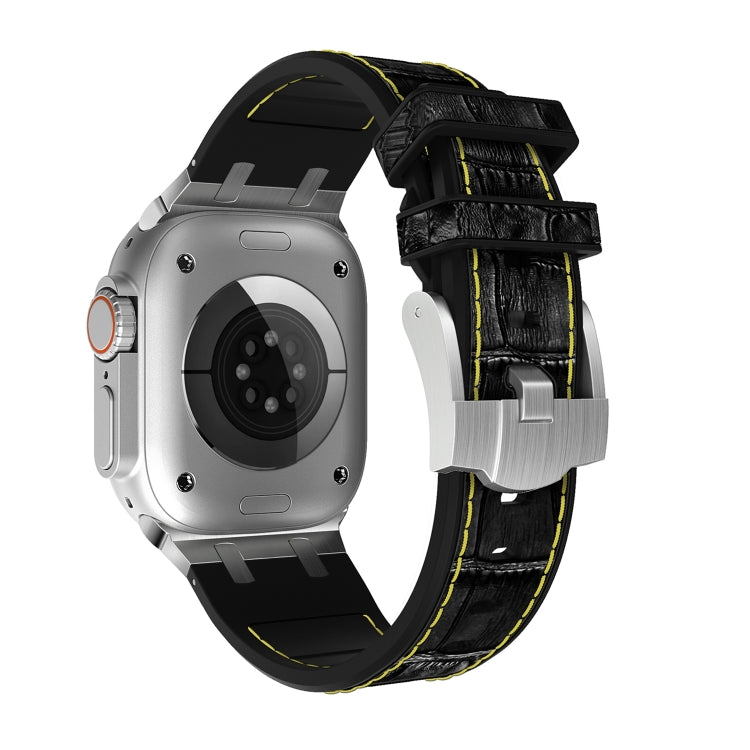 For Apple Watch SE 44mm Crocodile Texture Liquid Silicone Watch Band(Silver Yellow Black) - Watch Bands by PMC TechLife | Online Shopping South Africa | PMC TechLife