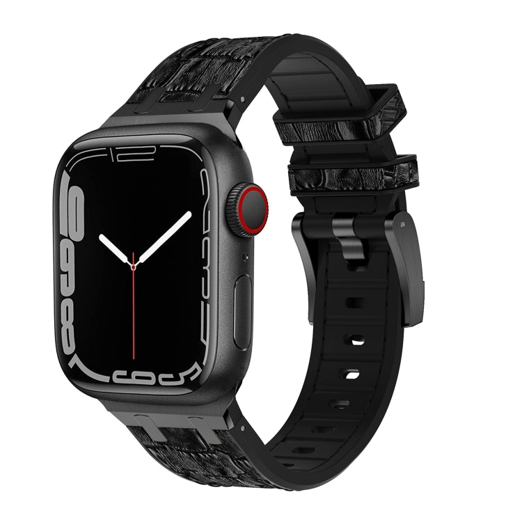 For Apple Watch Series 6 40mm Crocodile Texture Liquid Silicone Watch Band(Black Black) - Watch Bands by PMC Jewellery | Online Shopping South Africa | PMC Jewellery