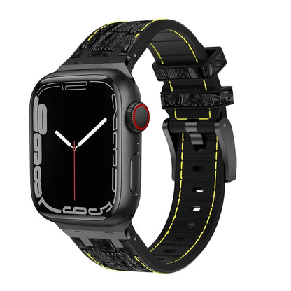 For Apple Watch Series 6 44mm Crocodile Texture Liquid Silicone Watch Band(Black Yellow Black) - Watch Bands by PMC Jewellery | Online Shopping South Africa | PMC Jewellery