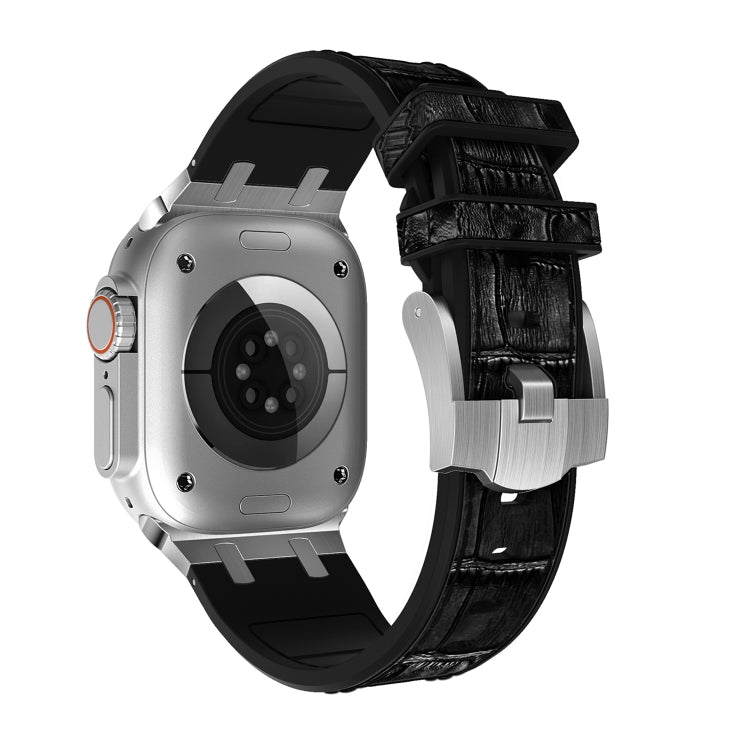 For Apple Watch Series 6 44mm Crocodile Texture Liquid Silicone Watch Band(Silver Black) - Watch Bands by PMC TechLife | Online Shopping South Africa | PMC TechLife