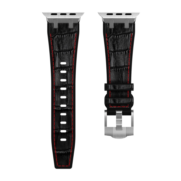 For Apple Watch Series 5 44mm Crocodile Texture Liquid Silicone Watch Band(Silver Red Black) - Watch Bands by PMC Jewellery | Online Shopping South Africa | PMC Jewellery