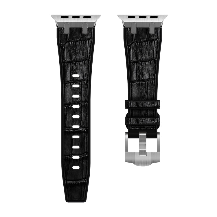 For Apple Watch Series 4 44mm Crocodile Texture Liquid Silicone Watch Band(Silver Black) - Watch Bands by PMC TechLife | Online Shopping South Africa | PMC TechLife
