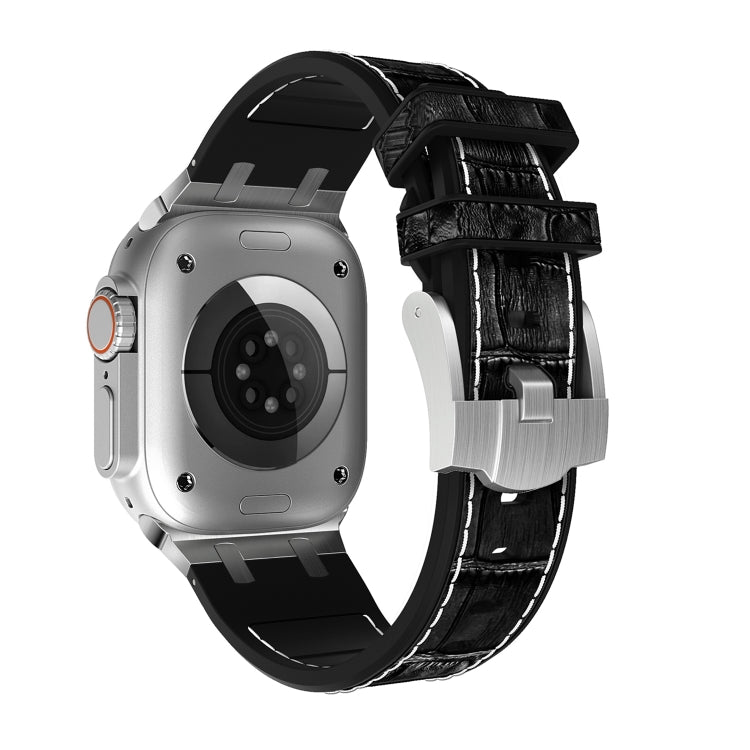 For Apple Watch Series 4 40mm Crocodile Texture Liquid Silicone Watch Band(Silver White Black) - Watch Bands by PMC TechLife | Online Shopping South Africa | PMC TechLife