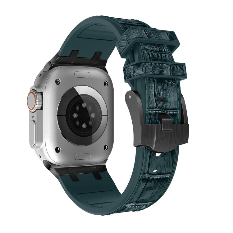 For Apple Watch Series 2 38mm Crocodile Texture Liquid Silicone Watch Band(Black Deep Green) - Watch Bands by PMC TechLife | Online Shopping South Africa | PMC TechLife